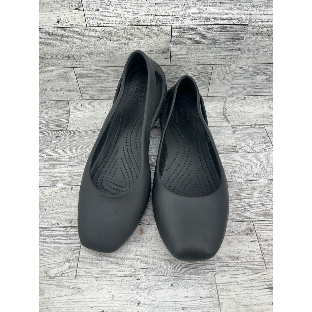 Crocs On-The-Go Work Flats Women Size 8 Black Square Toe Slip Resistant 205873